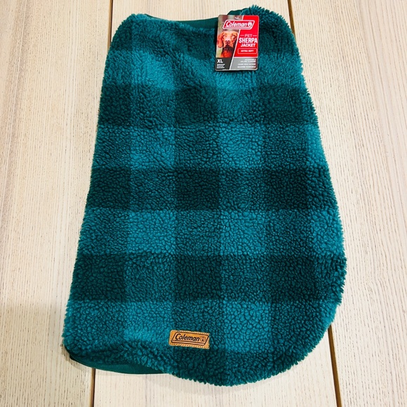 Coleman Dog Coat Green Sherpa jacket Warm soft green buffalo check XL Christmas - Picture 2 of 7